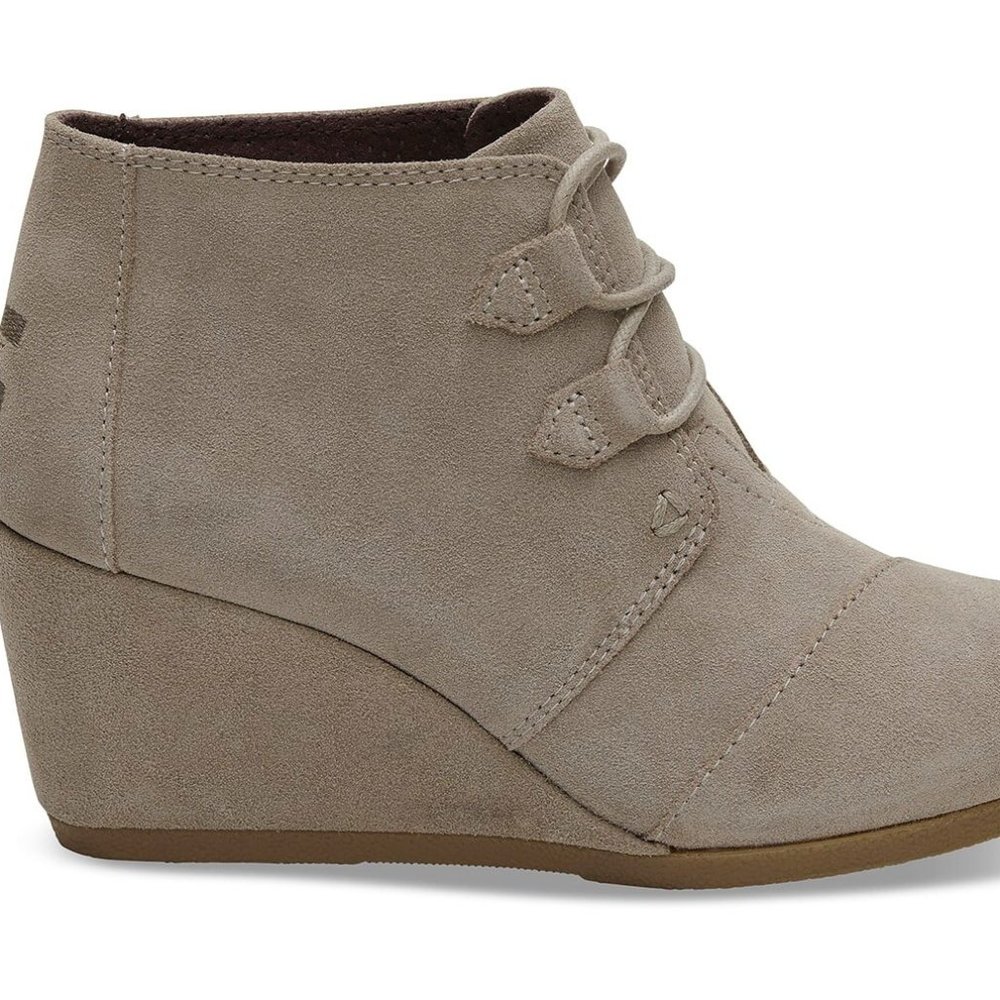 Toms - Kala Suede Lace Up Wedge Booties- Taupe